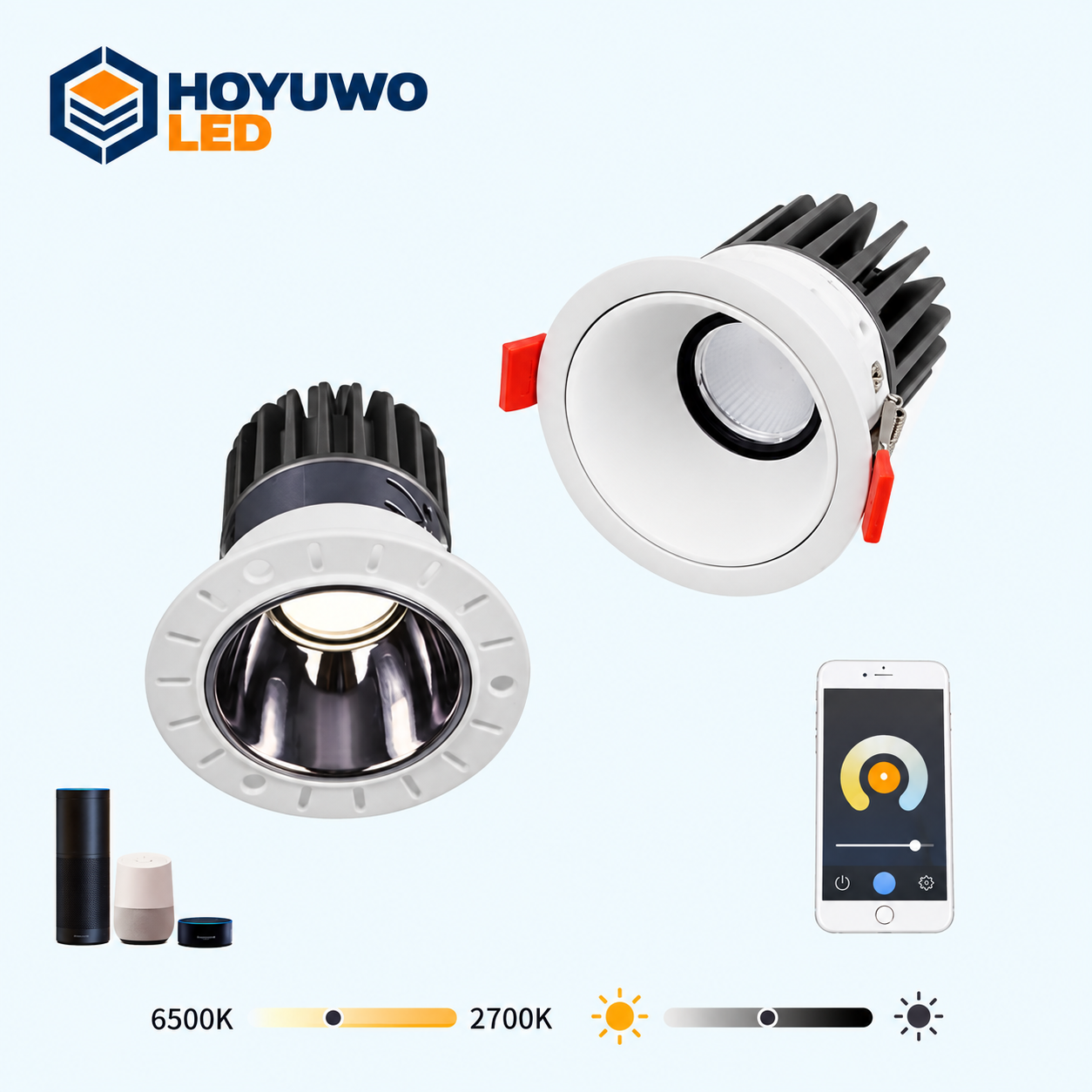 HOYUWO LED DL-ZS: 테두리형·매입 마감형 각도 조절 제품, 제어 화면은 예시